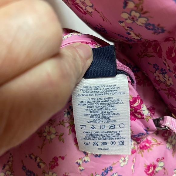 Lands End Women Pink Floral Puffer Jacket Hooded Down Fill Size L 14-16 - Picture 6 of 8